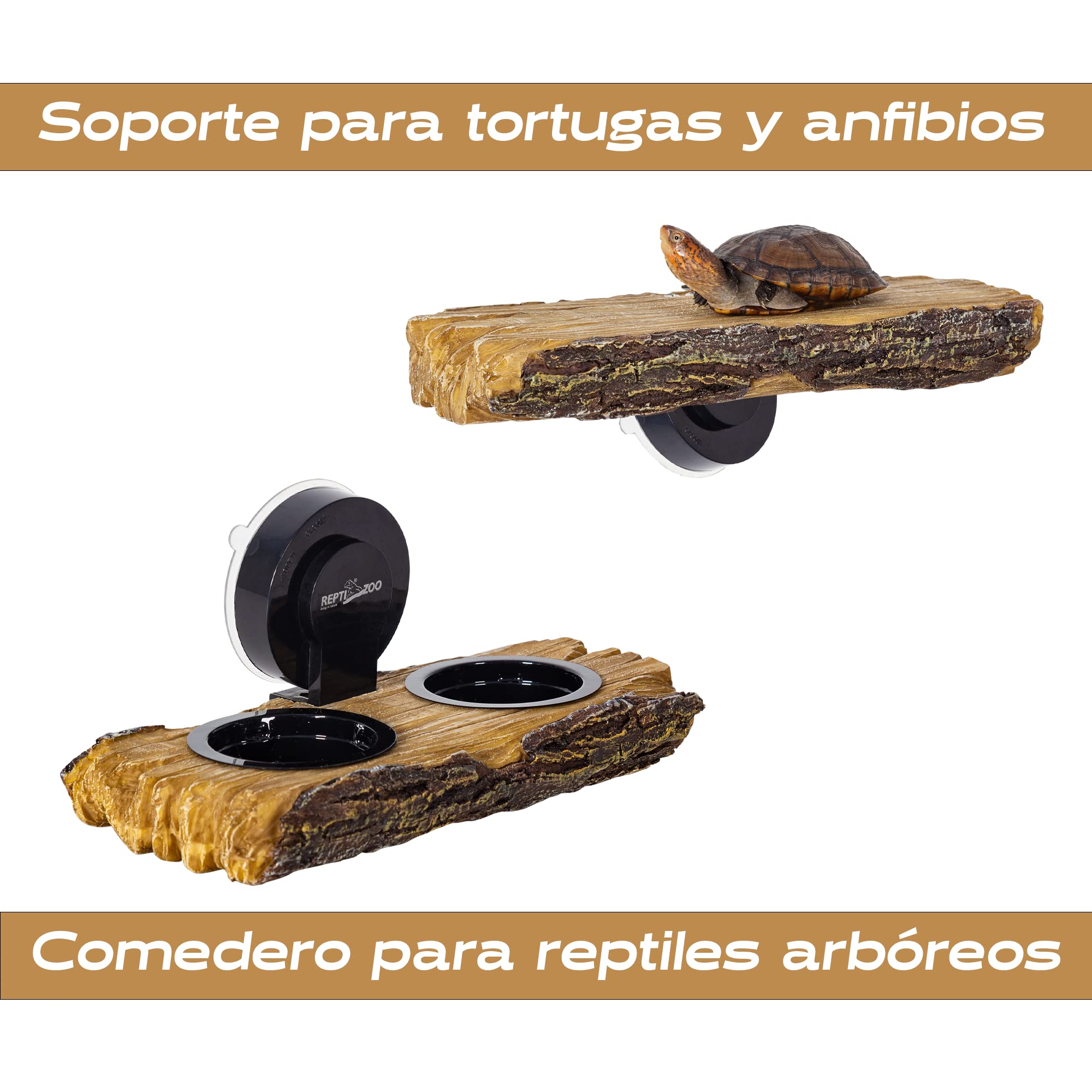 ReptiZoo MANGEOIRE Doble 2 en 1 o Rampa Tortugas con ventosas, 20 x 9,5 x 3 cm