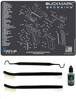 Browning Buckmark 5 PC EDOG Cerus Gear Schematic (Exploded View) Heavy Duty Pistol Cleaning 12x17 Padded Gun-Work Surface Protector Mat Solvent & Oil Resistant & 3 PC Cleaning Essentials & Clenzoil