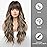 HAIRCUBE Brown with Blonde Highlight Wig Long Curly Wig with Bangs Brown wig Natural Appearance Heat-Resistant Synthetic Wig Suitable for Fashionable Women