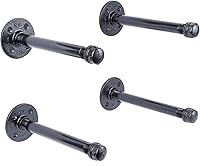 PipeDécor 8 Inch Industrial Pipe Shelf Brackets Set of 4 - Electroplated Black Steel Wall Mount, Pre-Sealed Durable Metal for Rustic Shelves
