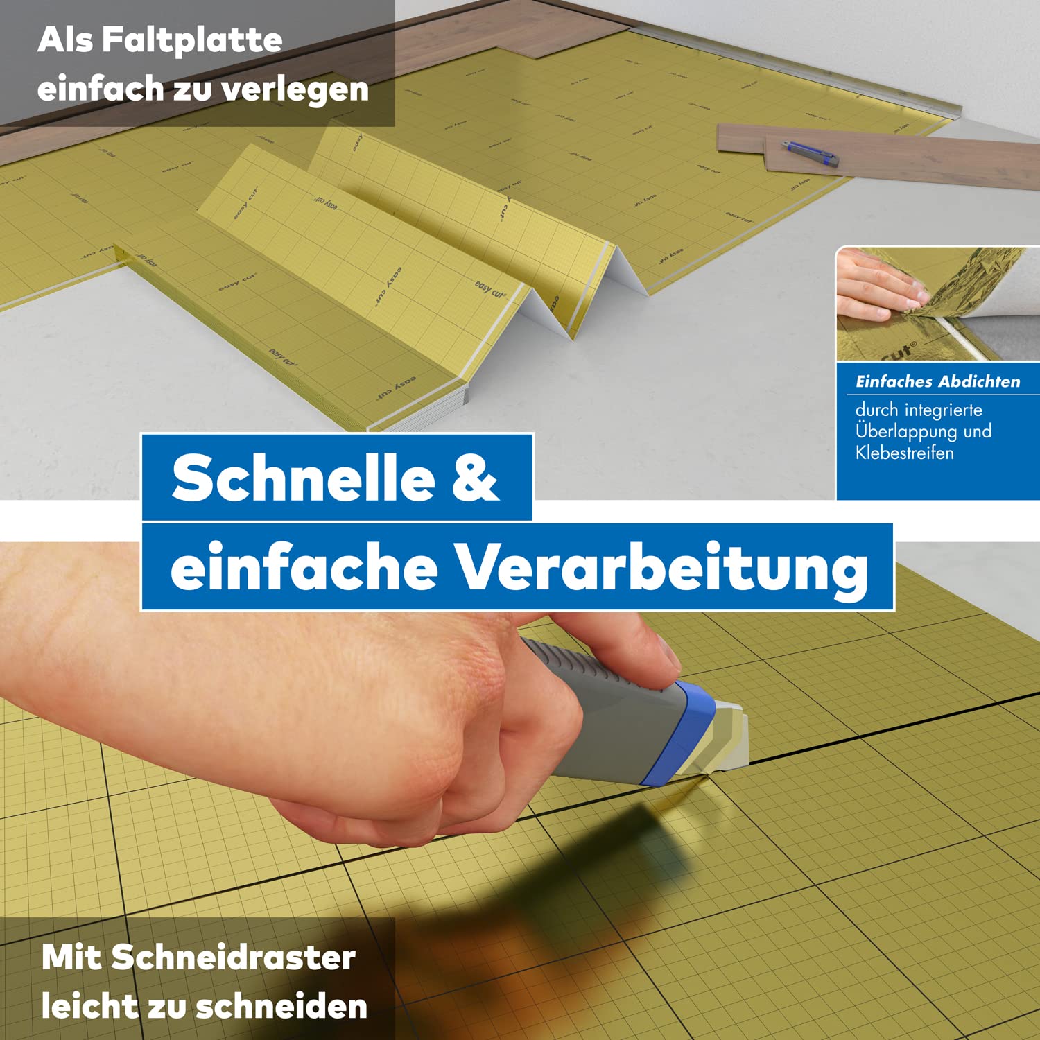 SELITFLEX 1,6 mm AquaStop - Sottofondo per pavimento laminati e parquet con protezione contro l'umidità (18 m² + nastro adesivo)