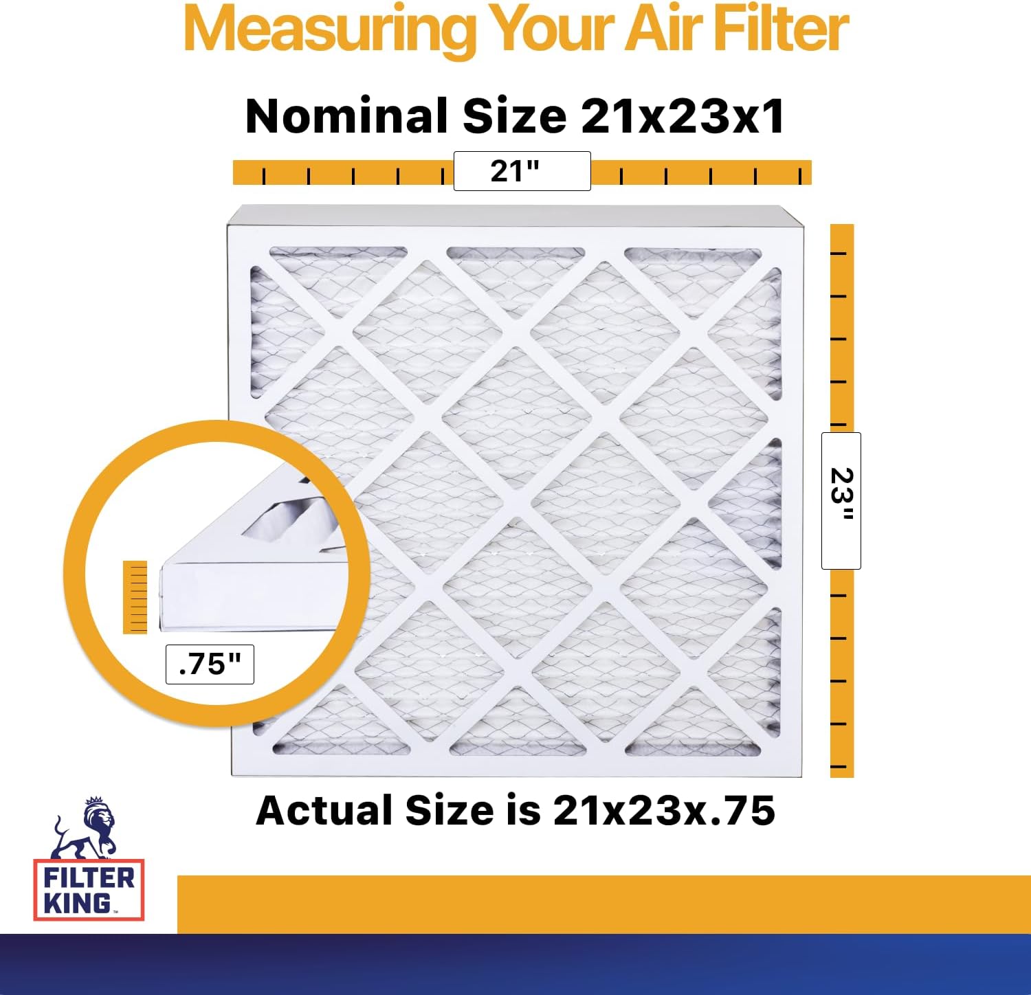 Filter King 21x23x1 Air Filter (MERV 13) (6-Pack) Dust & Allergy Control AC Furnace Filters, MADE IN USA, HVAC, Pleated, Electrostatic (Actual Size: 21 x 23 x .75)