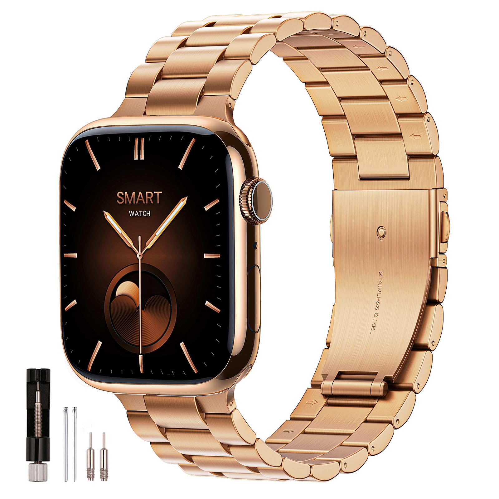 QAZNZ Metall Apple Watch Armband für 42mm(Series 3/2/1) 44mm 45mm 46mm 49mm | Edelstahl Ersatz Armbänder für iWatch Ultra 3 2 1,iwatch Series 10 9 8 7 6 5 4 3 2 1,SE 1-3,Damen Herren Business(Roségold)