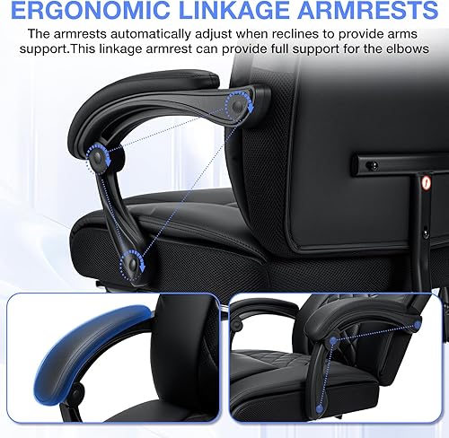 Miniatura 8 de HOFFREE Silla de oficina reclinable con soporte lumbar y reposacabezas ajustable, silla de oficina ejecutiva de 400 libras con reposapiés, silla