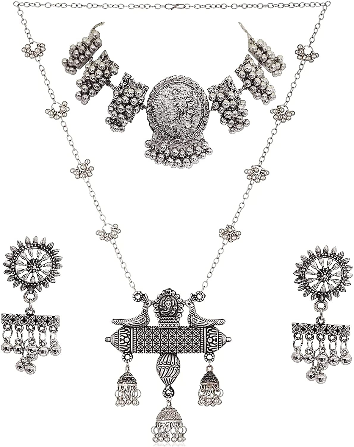 C&G INDIA Womens Fashion Jewellery Banjara Style Choker Temple Necklace Set with Earring (Oxidised Silver) (B08W1XWP41) Amazon Price History, Amazon Price Tracker