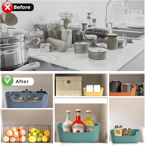 Miniatura 7 de Paquete de 12 contenedores y cestas de almacenamiento de plástico, 3 tamaños, contenedores organizadores de aula con asa integrada, contenedor de