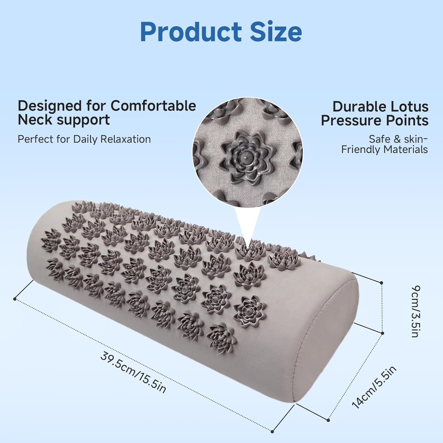 Acupressure Neck Pillow for Daily Comfort & Relaxation, Durable Fabric Cover with High-Density Foam, Ideal for Neck Comfort (Light Gray)