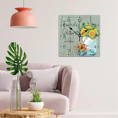Miniatura 10 de Reloj de pared de PVC para la familia, con diseño floral de girasol, 12 pulgadas, funciona con pilas, único cuadrado de PVC, para el hogar, oficina,