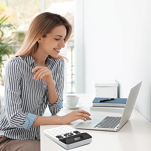 Miniatura 4 de Calculadora básica estándar blanca - Pantalla LCD de 12 dígitos, linda para oficina, hogar, escuela, tienda