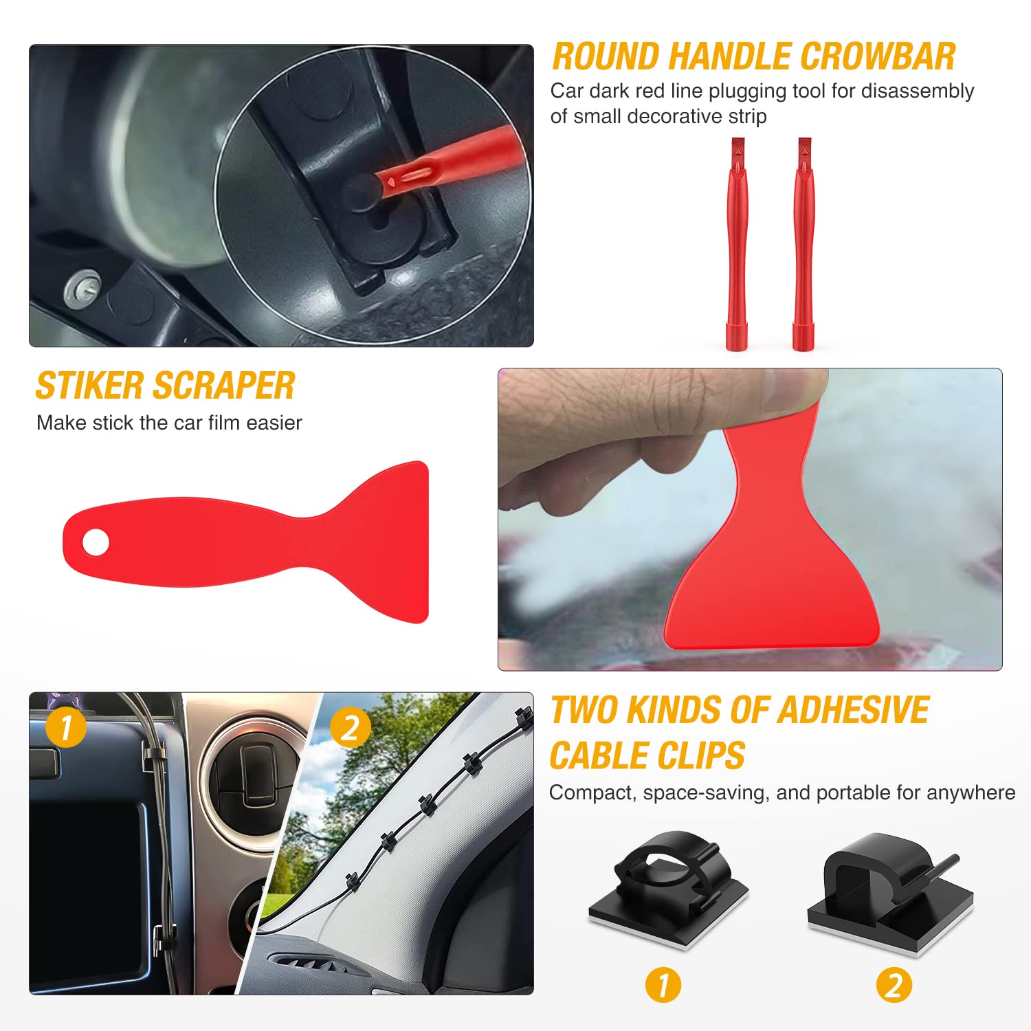 Wuiil GOOACC 200pcs Trim Removal Tool, Auto Push Pin Bumper Retainer Clip Set Fastener Terminal Remover Tool Adhesive Cable Clips Round Handle Crowbar Pry Kit Car Panel Radio Removal Auto Clip Pliers