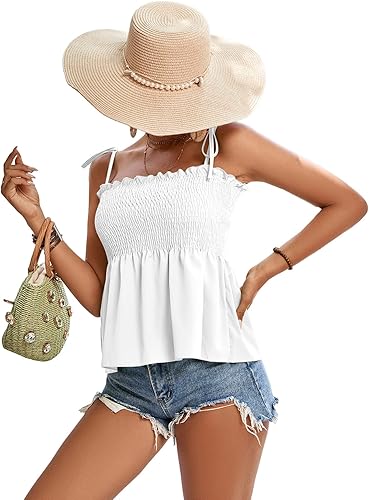 Miniatura 4 de LYANER Blusa sin mangas con volantes y dobladillo fruncido con volantes para mujer, blusa peplum