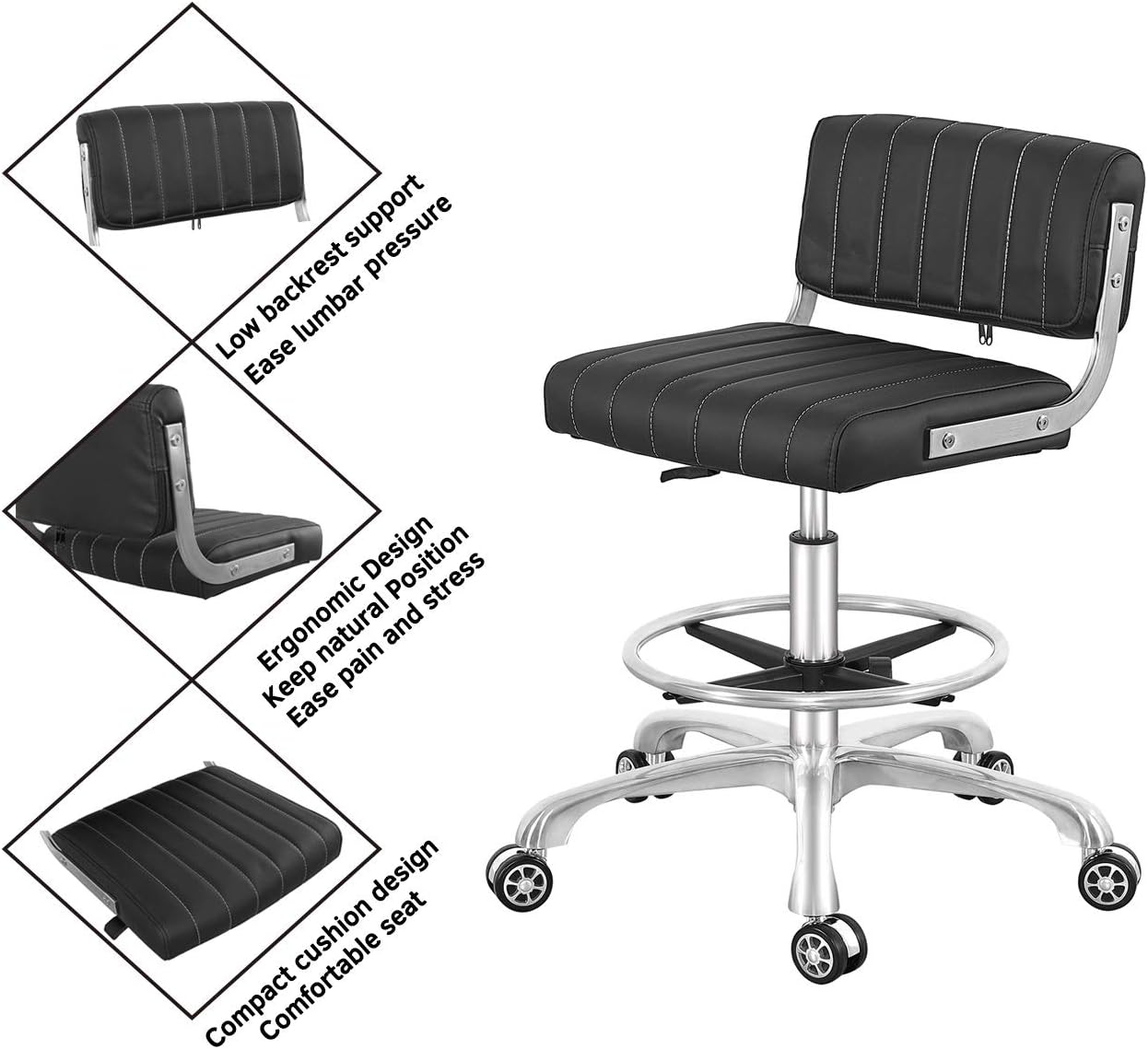 Nazalus Rolling Swivel Drafting Chair Adjustable Heavy Duty (400lbs) Lumbar Support Task Chair for Home Desk Studio Design Lab(Normal)