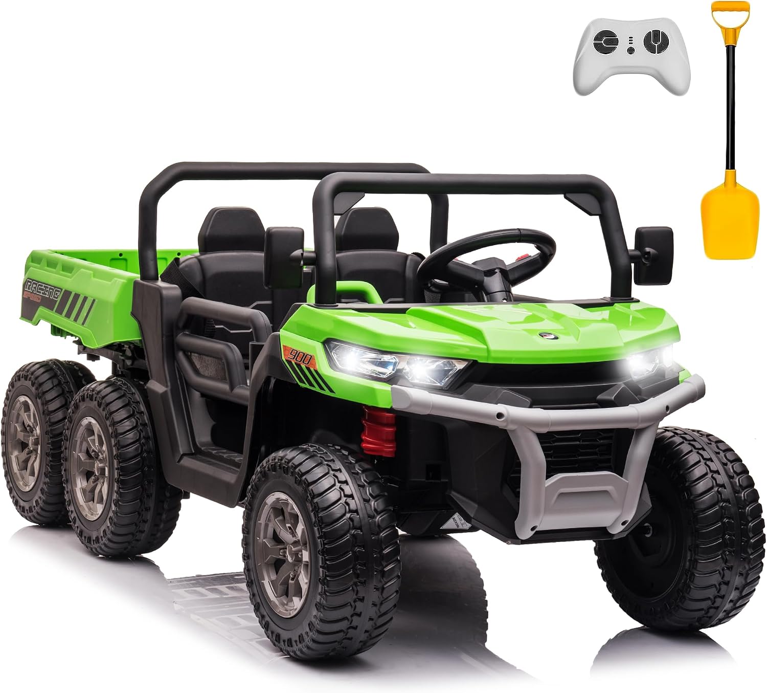 sopbost 24V7AH 2 Seater Kids Ride On Dump Truck with Rubber Tires, 300W 4WD Motors, Electric Dump Bed, Remote Control, Music Player, Kids&amp;#39;