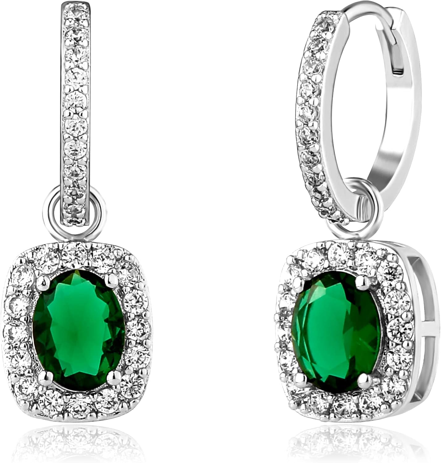 TOPGRILLZ Dangle Earrings Gold Hoop Earrings for Women Chunky Drop Emerald Green 14K Gold Plated Cubic Zirconia Iced Cushion Earrings Trendy Fashion Jewelry Gift