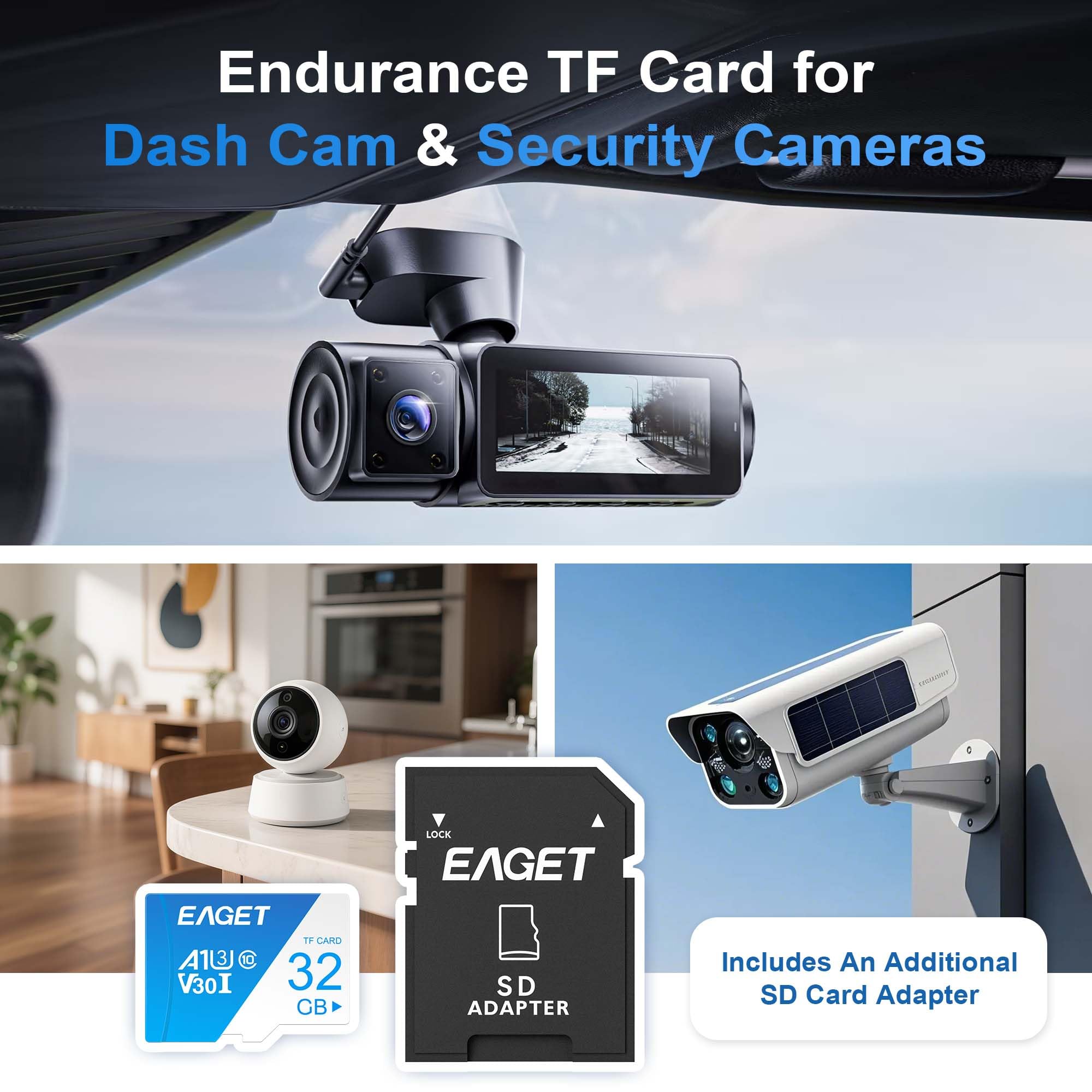 Lot de 3 cartes mémoire TF de 32 Go, classe 10 U3 V30, jusqu'à 90 Mo/s en lecture et 30 Mo/s en écriture, carte mémoire haute vitesse pour appareil photo numérique, caméra d'action, caméra embarquée