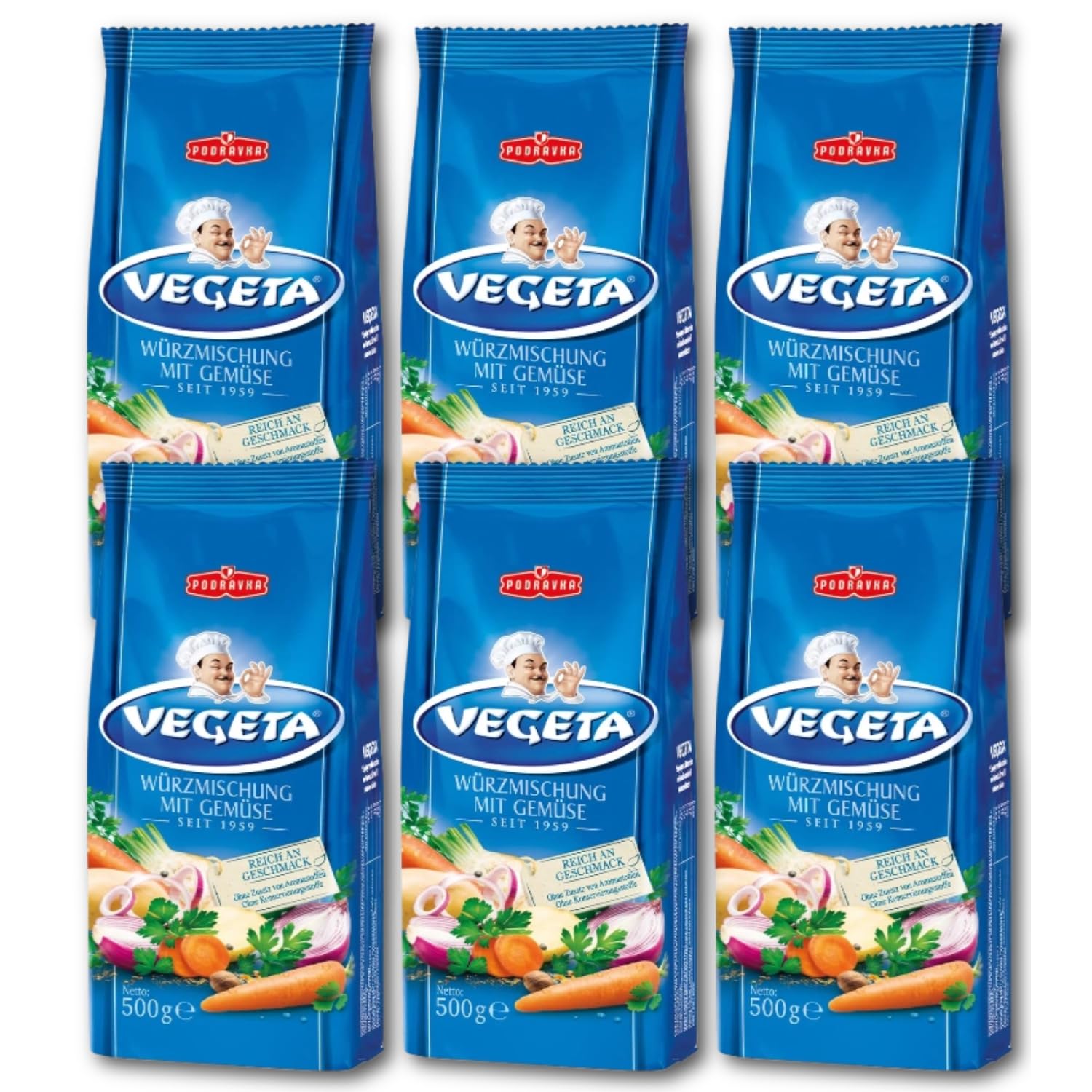 Podravka Vegeta Clásico Condimentos Alimentos Bolsos, Vegeta Especia (6 x 500 g)