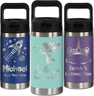 Personalized 12oz Stainless Steel Todddler Water Bottle, Custom Name, Warm/Cold Insulation for Tiny Sips! Double-wall vacuum tech keeps milk and water cold 24 hours (12 Designs) Cool Mint