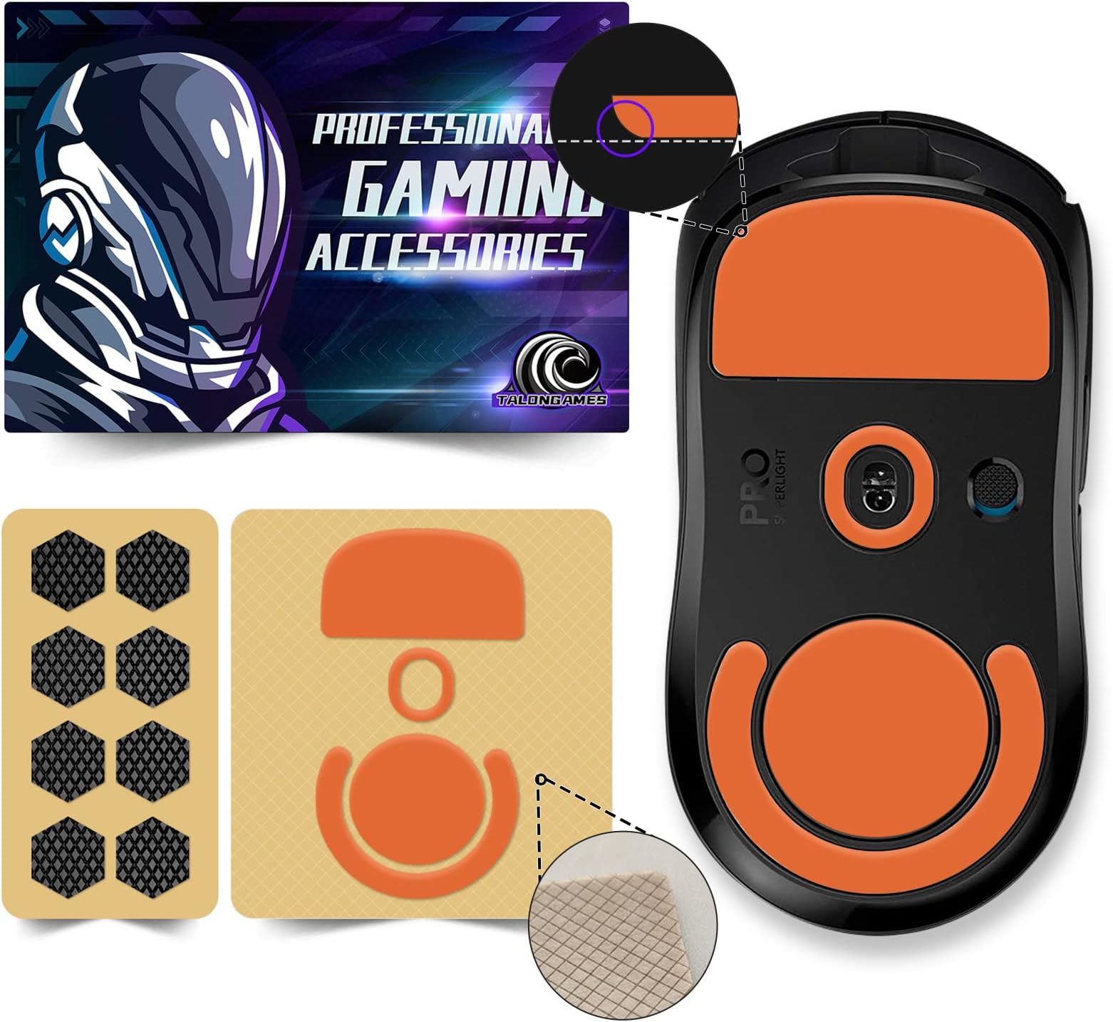 Orange Rounded Curved Edges Mouse Feet Skates Pads Compatible with Logitech G PRO X Superlight Wireless Gaming Mouse Feet Replacement (0.8mm, PTFE, Unique Glue) Pro Performance Upgrade