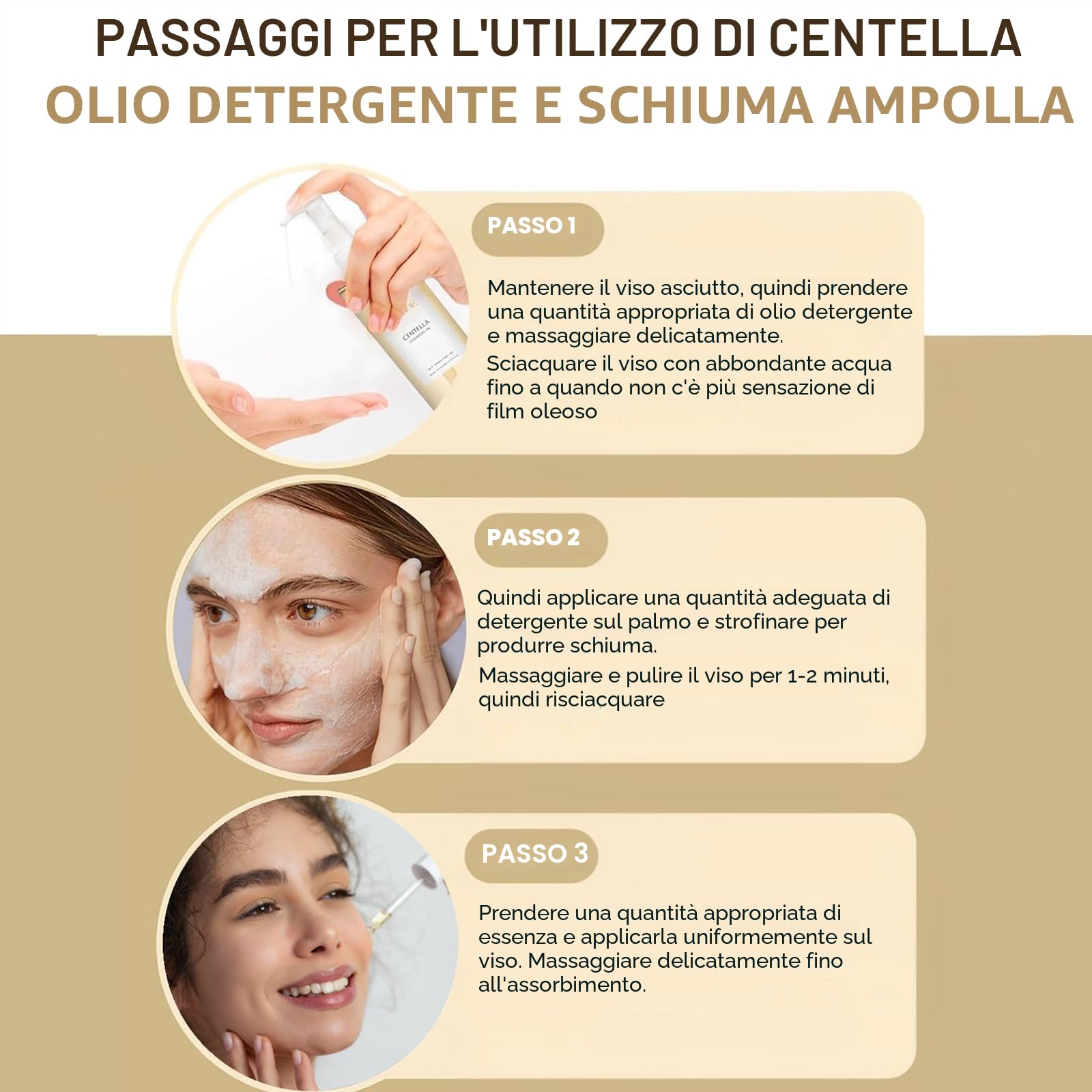 3 Pezzi Centella Skincare Kit, Centella Cleansing Oil, Centella Detergente Viso, Centella Siero Viso, Madagascar Centella Skincare, Idratante, Riduce i Pori, Adatto a Tutti i Tipi di Pelle