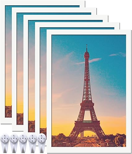 Miniatura 18 de Juego de 5 portarretratos de 18 x 24 pulgadas, marcos de fotos negros de alta transparencia para galería de pared horizontal de escritorio vertical