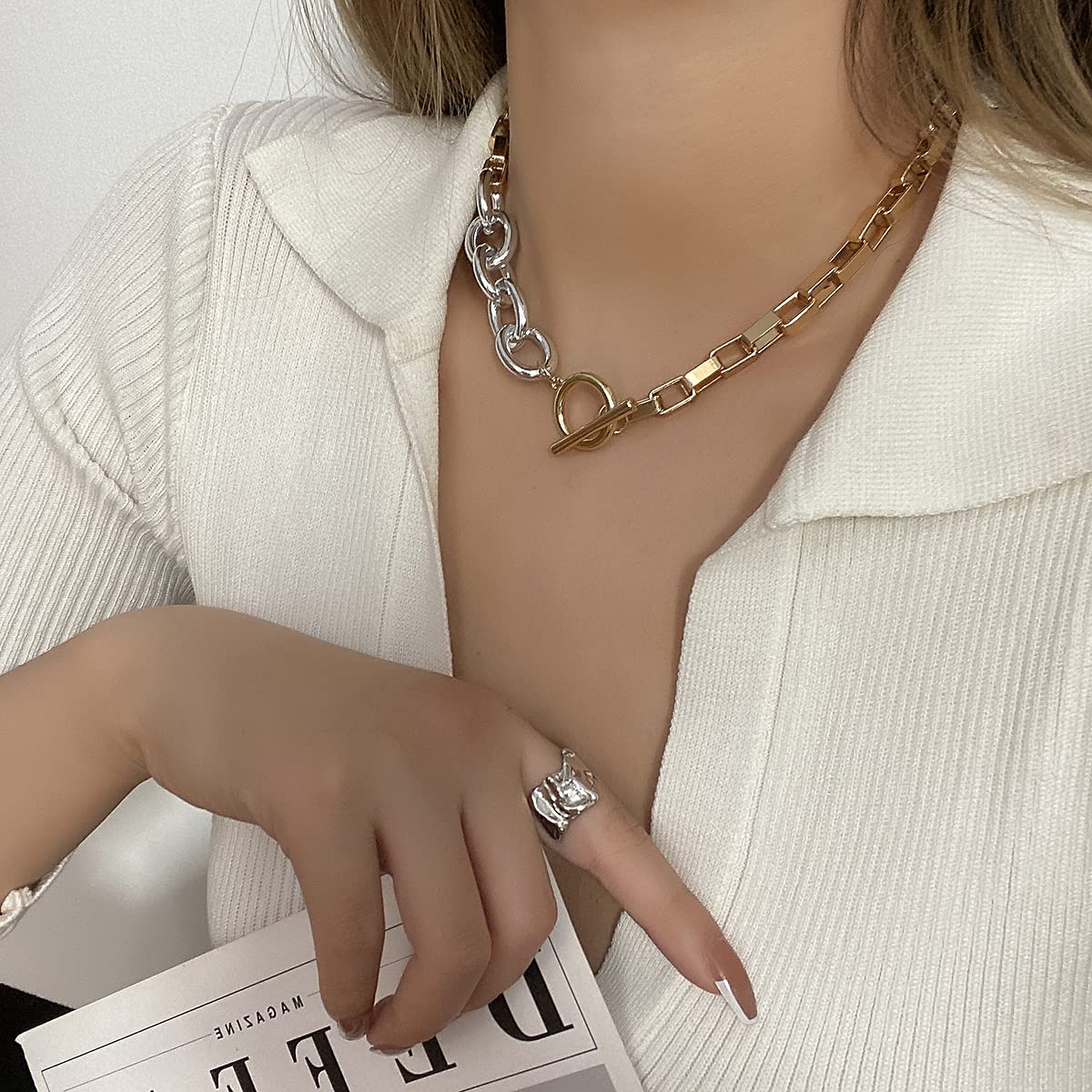 Naszyjniki moda naszyjnik punk masywny łańcuszek choker naszyjniki dla kobiet modny hip-hop złoty srebrny kolor obojczyk łańcuszek obroże biżuteria naszyjnik