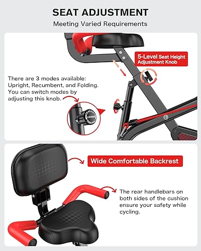 Vista 20 de pooboo - Bicicleta estática plegable, bicicleta fija para fitness, de interior, magnética, resistencia ajustable de 8 niveles, soporte de botella