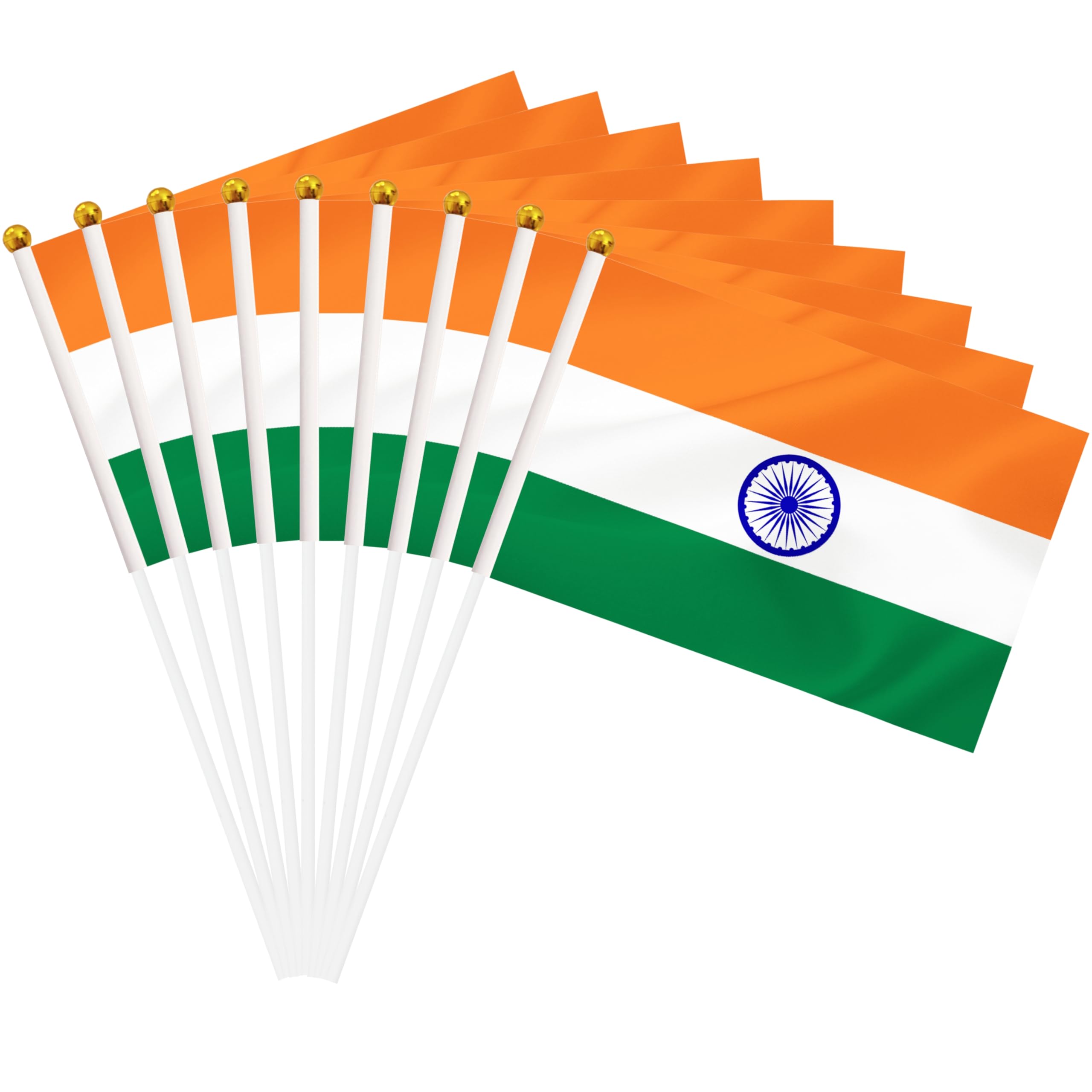 50 Pack India Hand Held Mini Stick Flags, Indian Small Miniature Stick Flag with 8.2 x 5.5 Inch Flag, Outdoor Decoration, Party Decorations, Supplies for Parades, Festival Events Celebration (India)