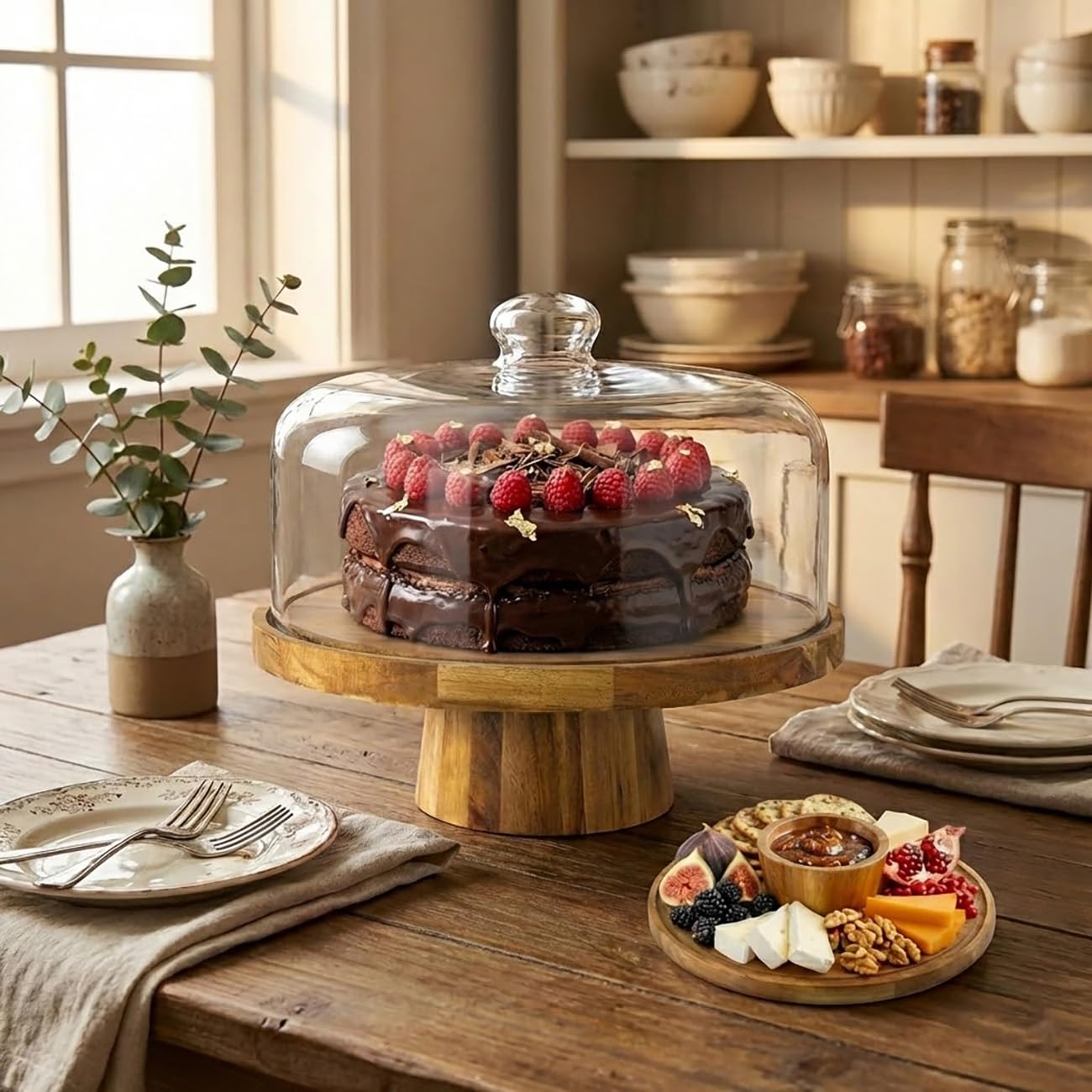 Bandeja para tartas con tapa,placa para tartas con pie,plato para tartas,soporte para tartas,juego de presentación de postre dos en uno,adecuado para cocina,familia,panaderías,fiestas