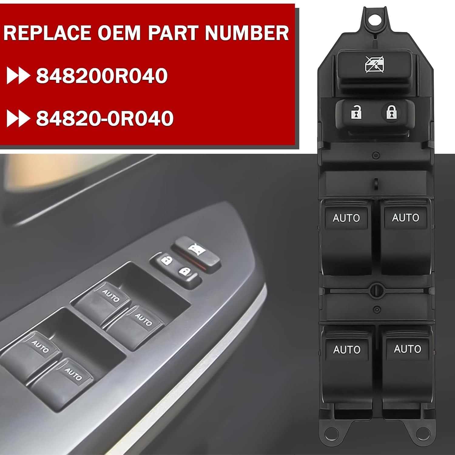 Power Window Switch Control Panel Front Left Driver Side White LED Lighted Compatible for Toyota Tundra 2007-2021 Replaces 848200R040 Driver Side LED Power Window Switch