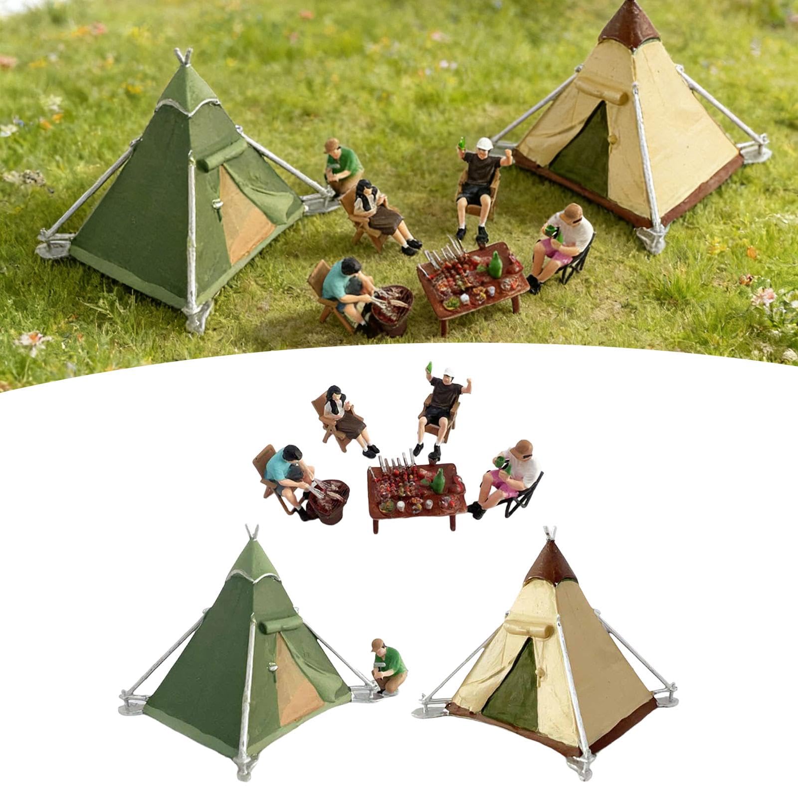 Gralara 8 Piezas Figuras Miniatura Diorama Miniatura Camping Resina Detalladas Accesorios Decorativos Adecuadas para Bonsái Acuario Terrarios Hogar