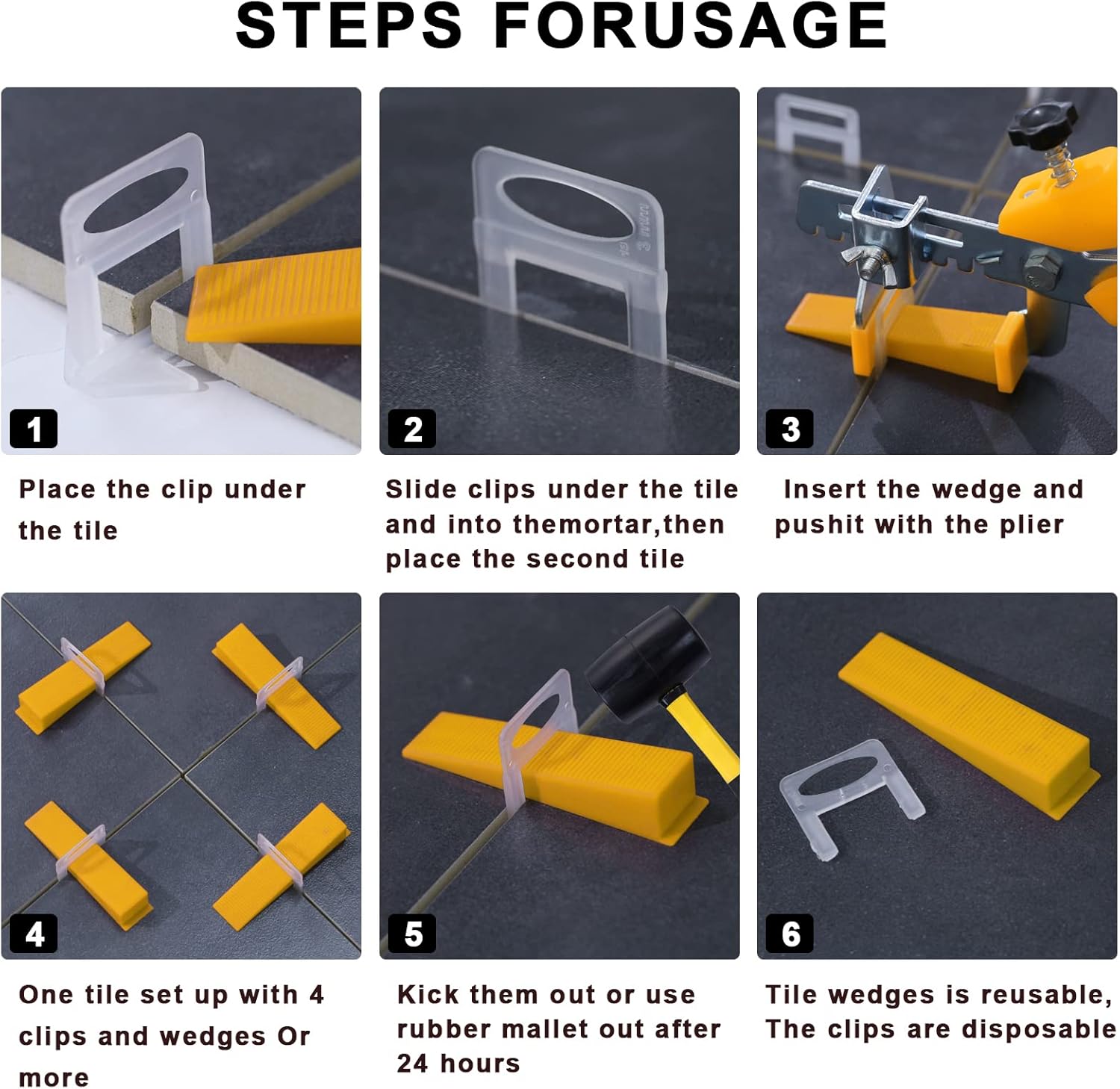 Tile Leveling System 1/8 Spacers Tile Leveler Clips 8500 Pcs and 16 oz Rubber Mallet Hammer .Tile Tools Set for Professional Ceramic and Stone Installation