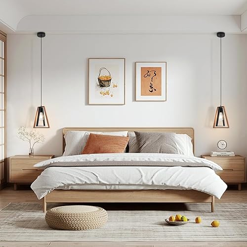 Miniatura 7 de Lámpara colgante moderna de madera y negro, lámpara de techo colgante industrial, lámpara de techo colgante de granja de cocina, iluminación de isla