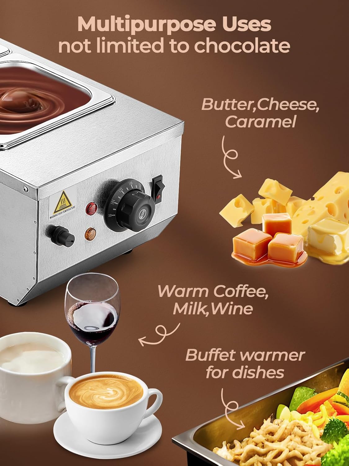 Chocolate Tempering Machine, 9Lbs 2-Tanks Commercial Chocolate Tempering Machine, 86~185℉ Melting Chocolate, 1000W Stainless Steel Electric Commercial Chocolate Warmer and Melter
