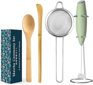 MONOJOY Electric Matcha Whisk Set 4 PCS Matcha Making Kit Powder Mixer Electric Milk Frother Traditional Tea Scoop Chashaku