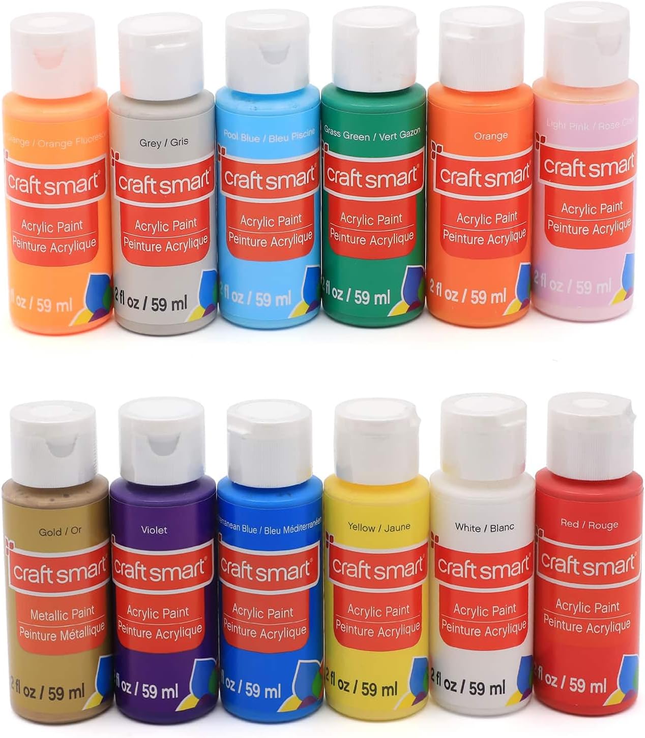 Craft Smart Acrylic Paint Set, Super Value Assorted Finishes, Multicolor, 2 fl. oz., 48-Pack