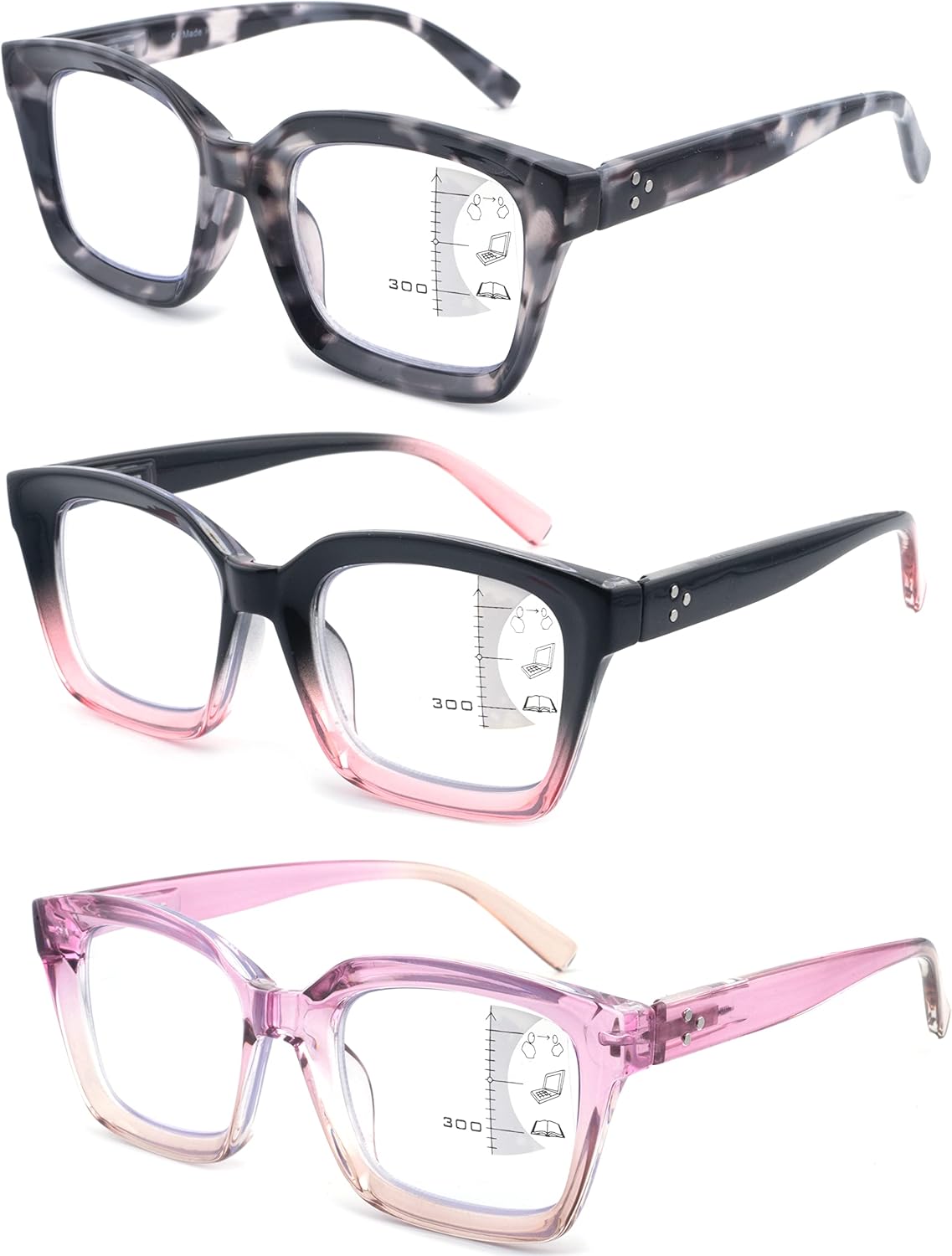 HIYANJN 3 Pack Progressive Multifocal Reading Glasses for Women Men Oprah style Blue Light Blocking Spring Hinger Readers 1.50 - Image 2