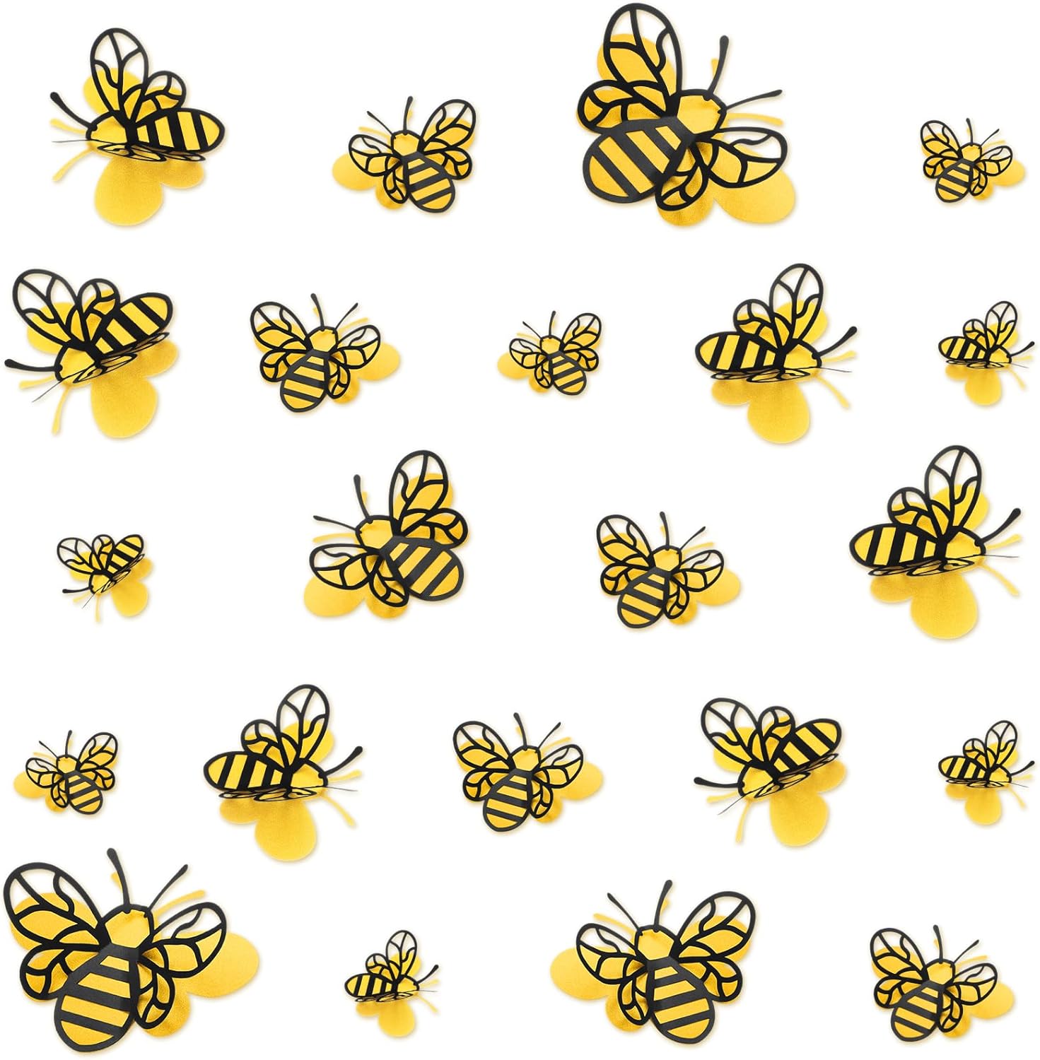 30 Pcs 3D Bee Decoration 5 Sizes Honey Bumble Wall Sticker Decor for Classroom Large Glitter Bee Themed Decals Confetti Cute Adhesive Birthday Baby Shower Outdoor Home Garden(Classic Style)