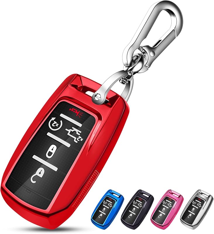 Capa para Chave Presencial Dodge Ram QBUC em TPU Vermelho com Chaveiro