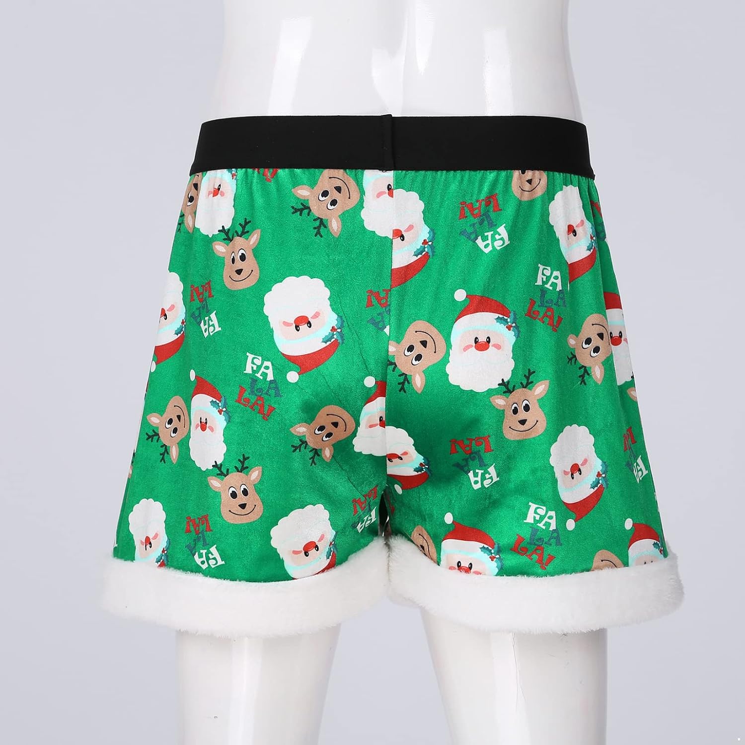 JanJean Mens Flannel Christmas Underwear Santa Claus Costume Deer Printed Velvet Shorts Boxer Briefs