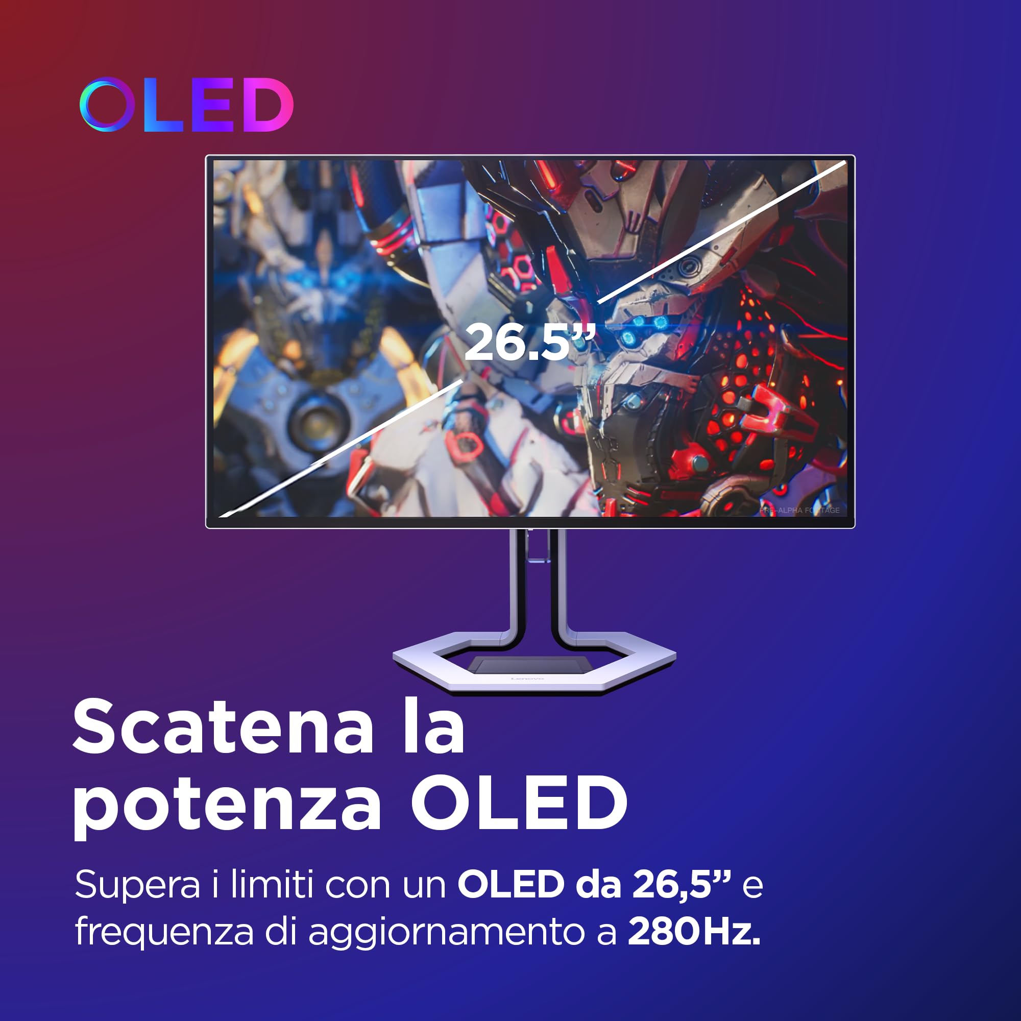 Lenovo Legion Pro 27Q‑10 Monitor Gaming 27 Pollici QHD QD‑OLED, 280Hz, 0,03ms, FreeSync Premium Pro, HDMI 2.1, DisplayPort, Ideale per Esport e Gaming Competitivo