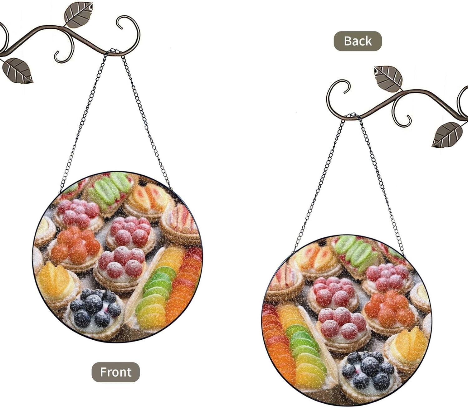 Fresh Sweet Tarts Stained Glass Suncatcher for Window Hanging Sun Catcher Ornament for Women Men Suncatcher for Home Decor, 4in（10cm） Round Glass Ornament for Mother's Day Birthday Gift
