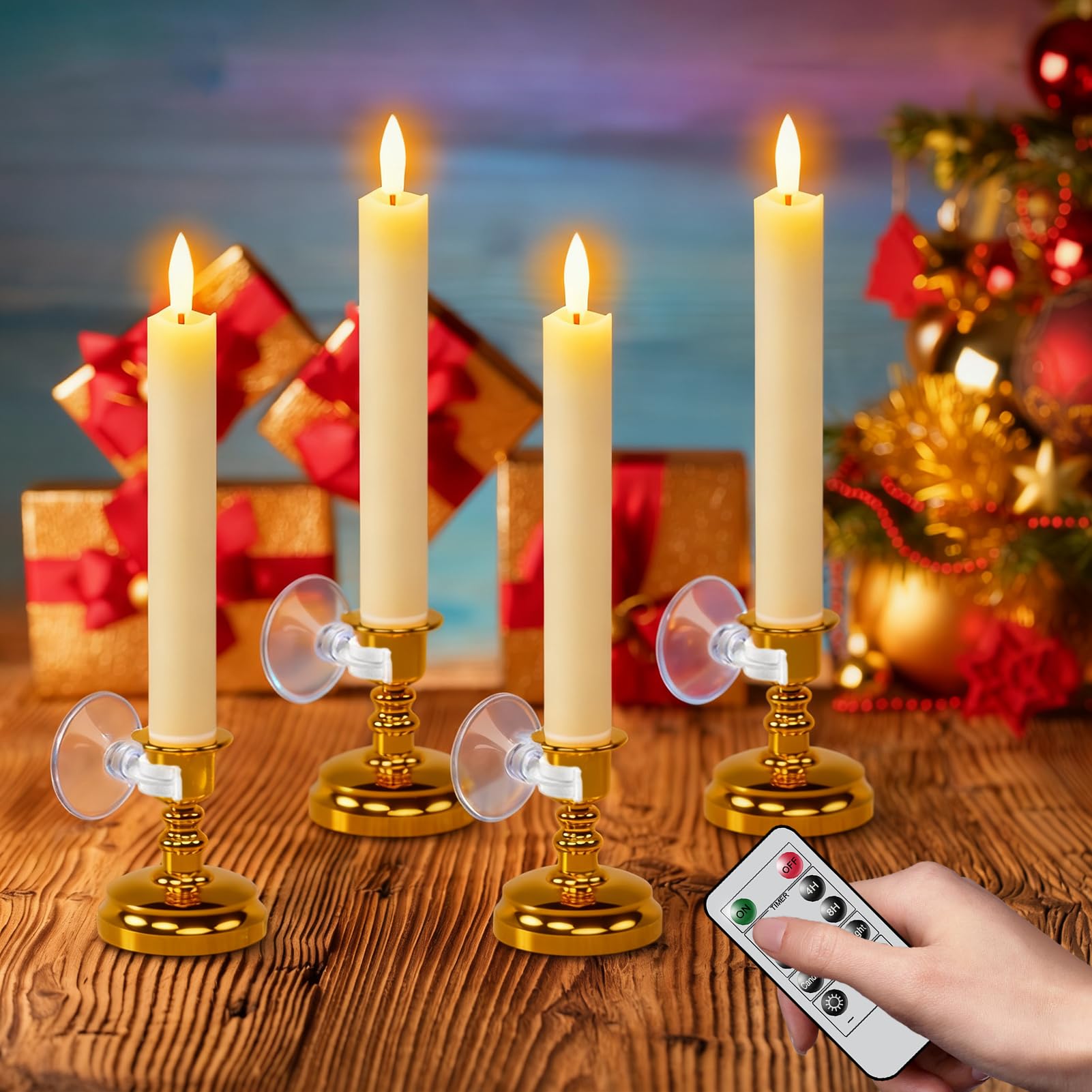 Wondise 7“ Window Candles with Remote Timer Real Wax Short Candles
