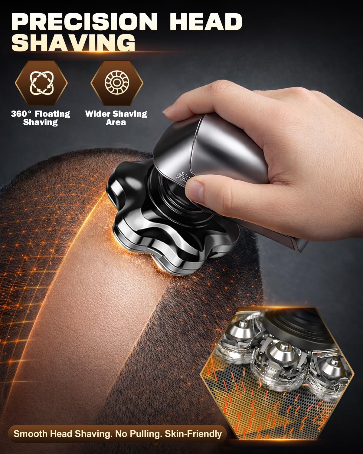 Head Shaver for Bald Men, 7D Upgraded Magnetic Detachable Blades, Wet & Dry IPX7 Waterproof Electric Razor, Fast Smooth Bald Shaving for Head & Face, 5-in-1 Grooming Kit - Image 3