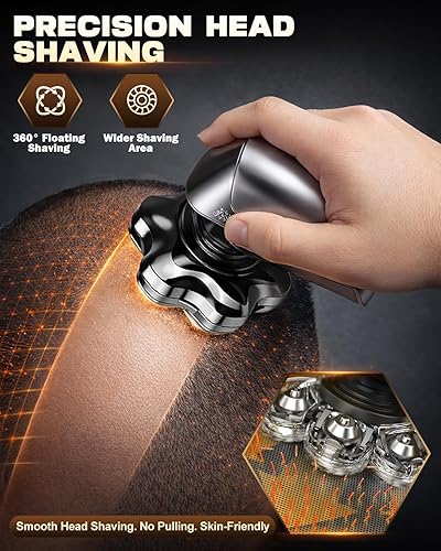 Miniatura 3 de Afeitadora de cabeza para hombres calvos, cuchillas magnéticas desmontables mejoradas 7D, maquinilla de afeitar eléctrica impermeable IPX7 húmeda y