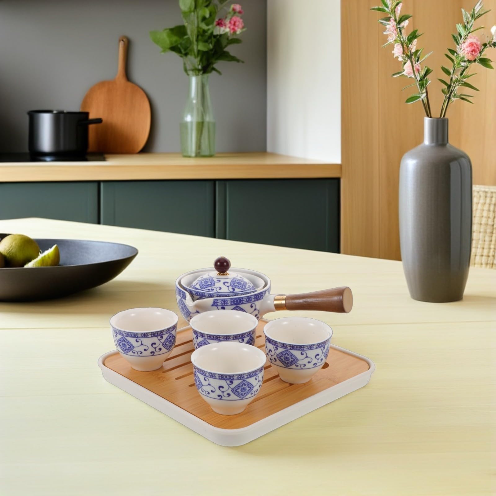 Service à Thé Gongfu Chinois en Céramique Résistante Chaleur Théière 160ml et Tasses 55ml, Portable pour Réunions Familiales ou Décoration de Bureau