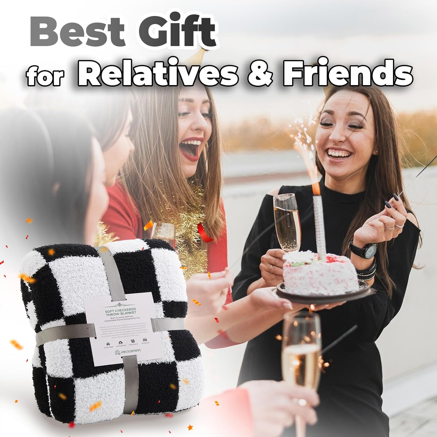 Peace nest Black Checkered Blanket for Couch Knitted Grid Checkerboard Throw Soft Lightweight Cozy Decor Blanket for Bed Sofa Chair Plaid Throw for Travel Gift 60"x80"