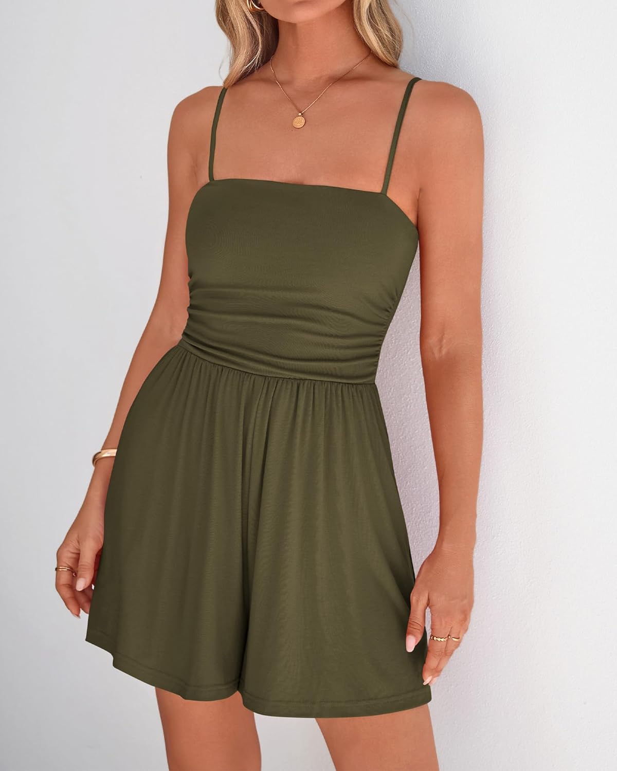 BTFBM Summer Rompers For Women 2026 Casual One Piece Spaghetti Strap Sleeveless Shorts Jumpsuit Beach Vacation Outfits - Image 2