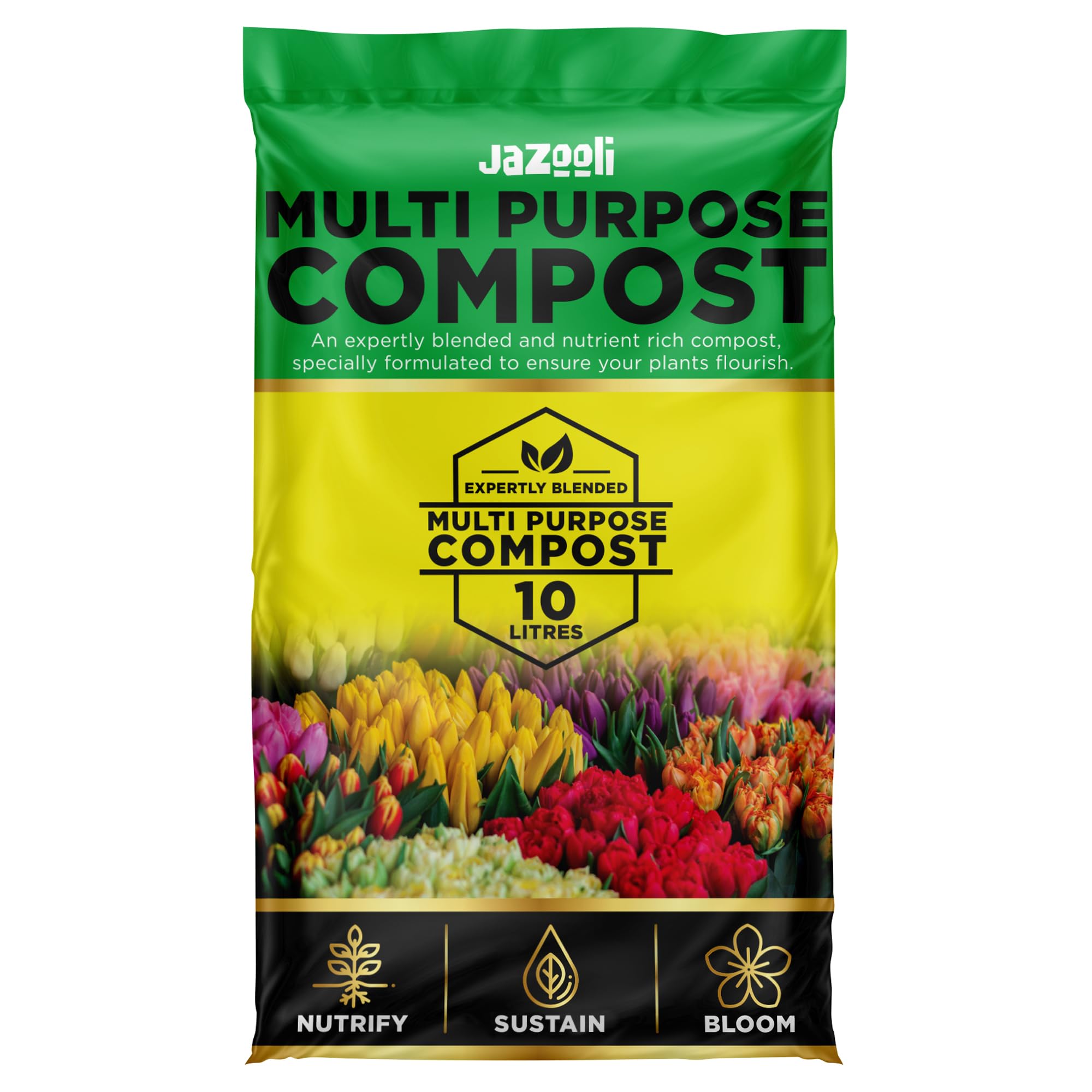 Jazooli 10L Multipurpose Compost Soil Bag - All Purpose Nutrient Rich Compost Mix for Potting, Seeds, Seedling, Outdoor Plant & Indoor Houseplant, Garden Growing - Eco-Friendly
