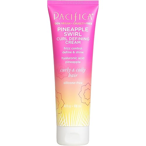 Pacifica Beauty, Curl Defining Cream, For Curly, Coily and Textured Hair Types, Fresh Pineapple Scent, With Hyaluronic Acid + Coconut Oil, Silicone Free, 100% Vegan and Cruelty Free