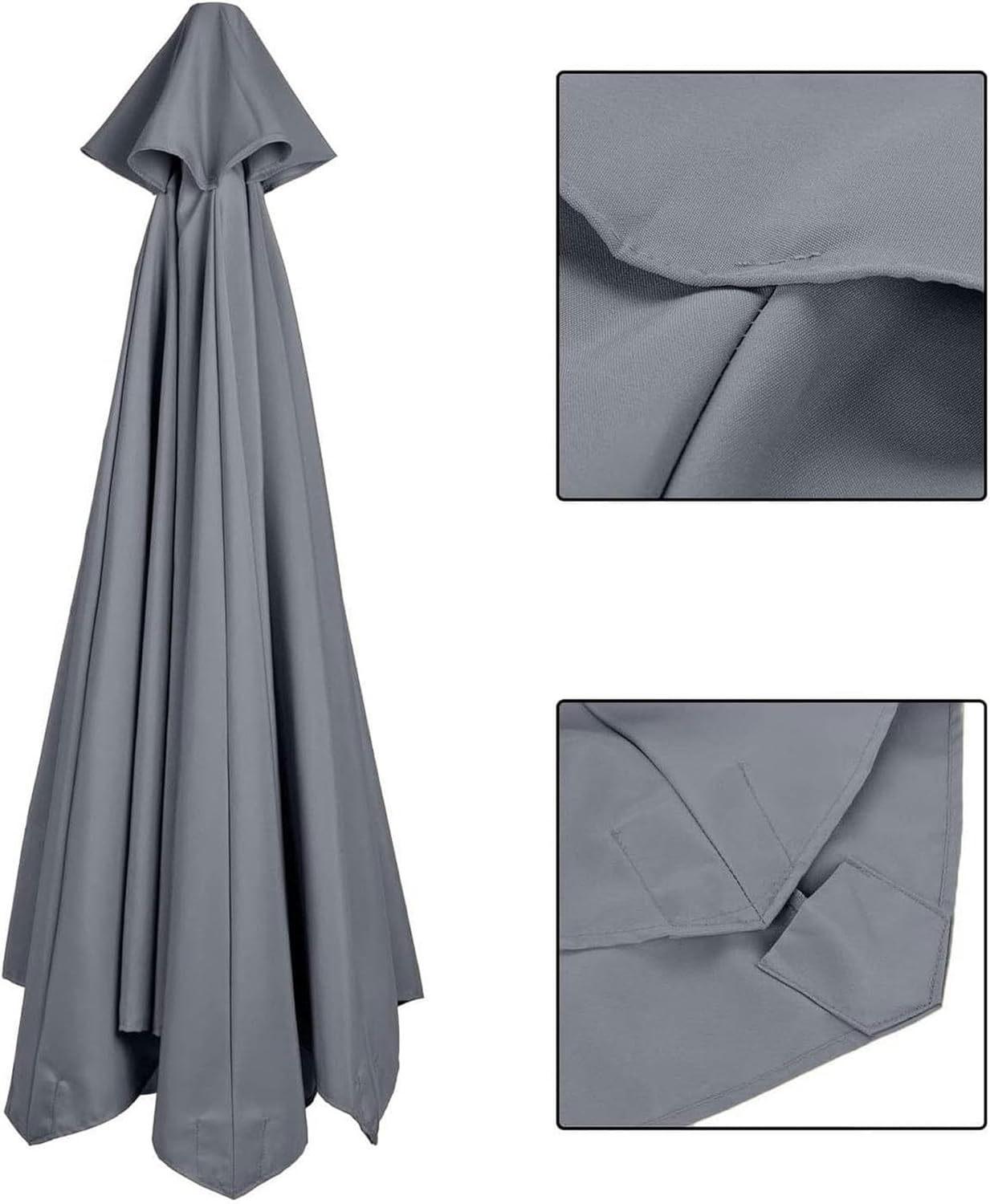 Market Patio Umbrella Canopy Outdoor Umbrella Replacement Canopy Top Patio Umbrella Replacement Canopy Cover Round Garden Parasol Replacement Cloth Parasol Umbrella Fabric Cover, Gray